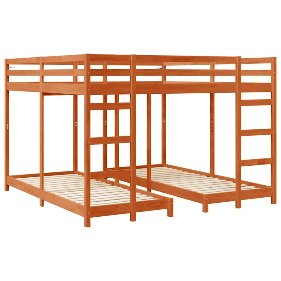 Cadre de lit superposé triple Brun cire 200 x 200 cm Pin massif - 3