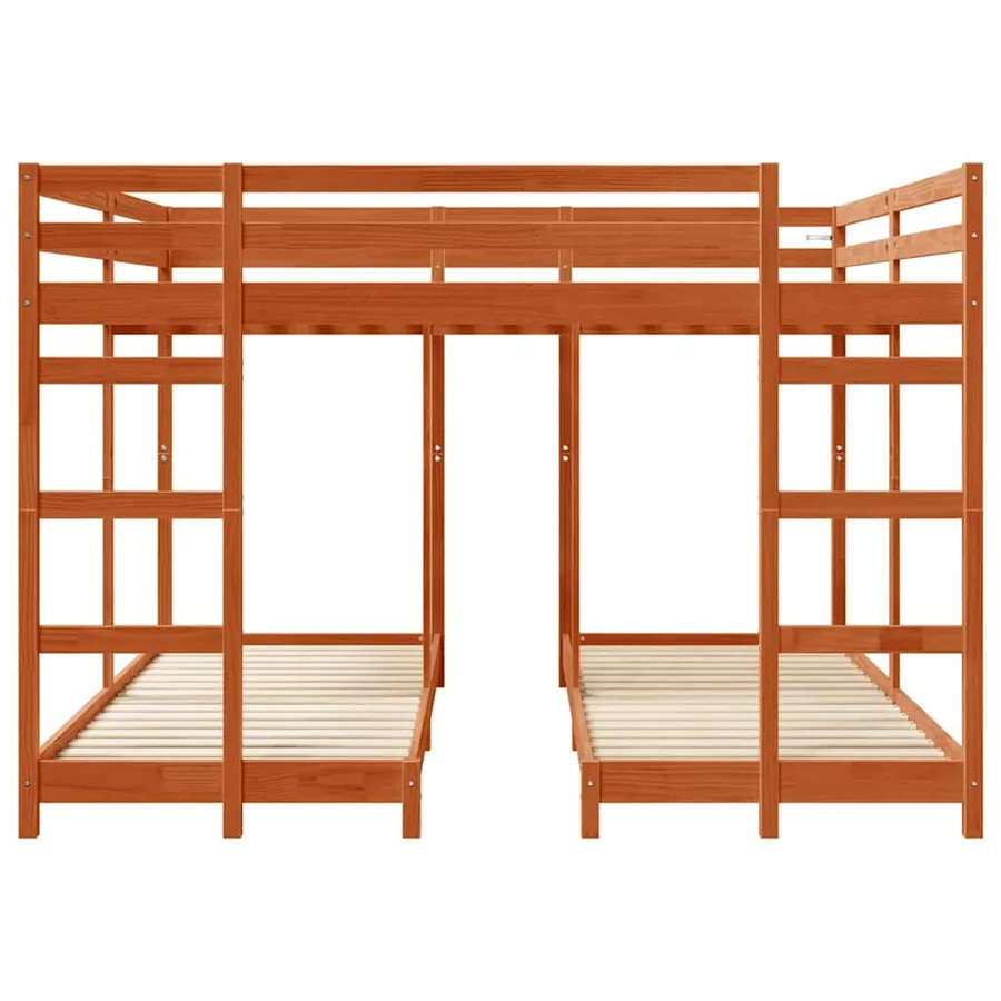 Cadre de lit superposé triple Brun cire 200 x 200 cm Pin massif - 4