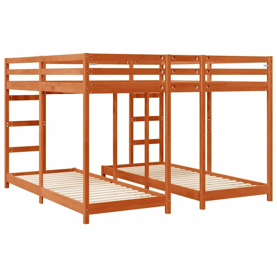 Cadre de lit superposé triple Brun cire 200 x 200 cm Pin massif - 6