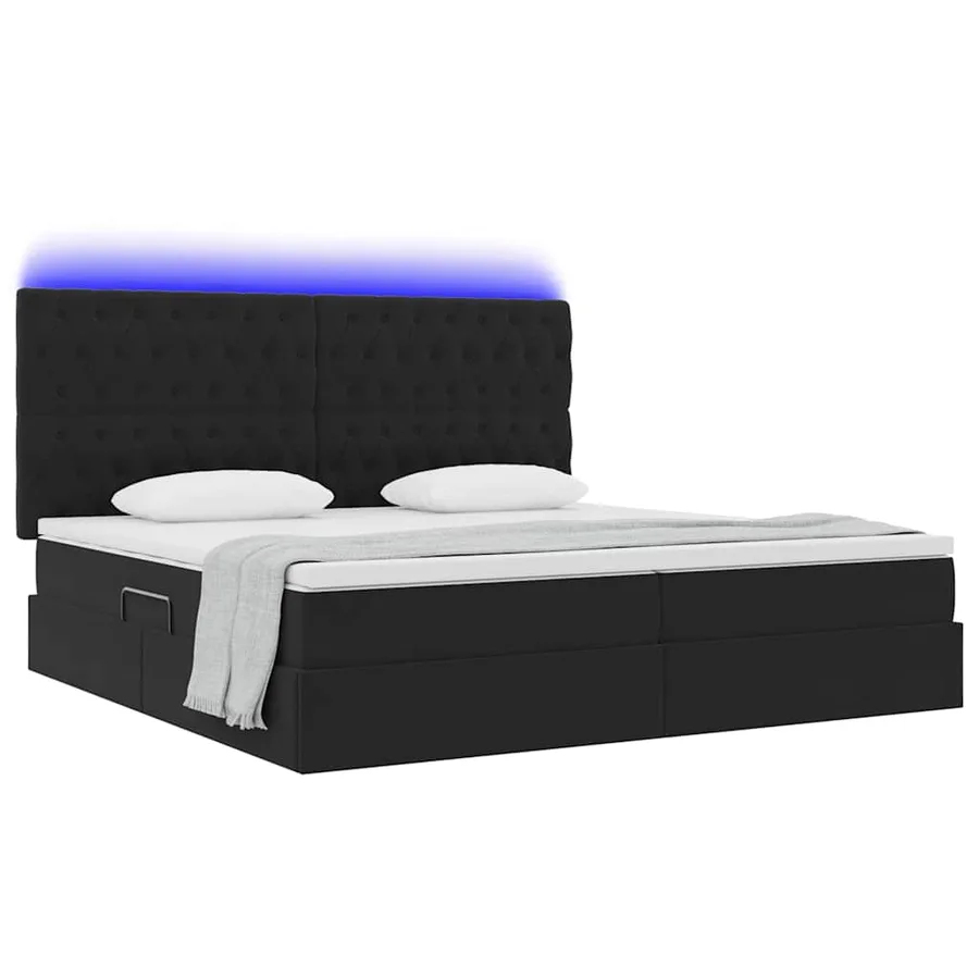 Lit de rangement LED avec matelas Noir 200 x 200 cm Velours - 3
