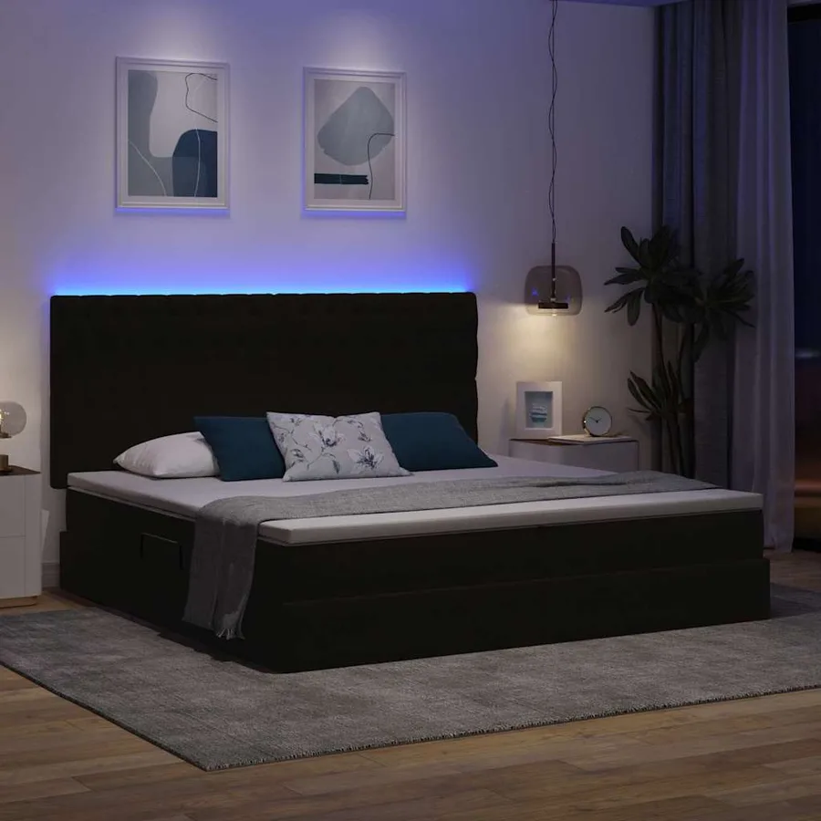 Lit de rangement LED avec matelas Noir 200 x 200 cm Velours - 5