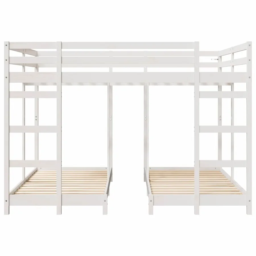 Cadre de lit superposé triple Blanc 160 x 200 cm Pin massif - 4