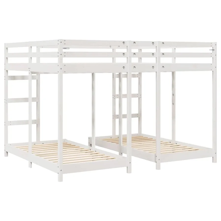 Cadre de lit superposé triple Blanc 160 x 200 cm Pin massif - 6