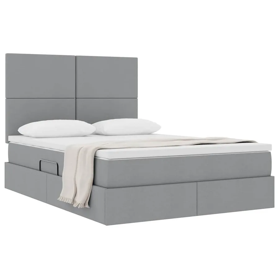 Lit avec rangement et matelas Gris clair 140 x 190 cm tissu - 3