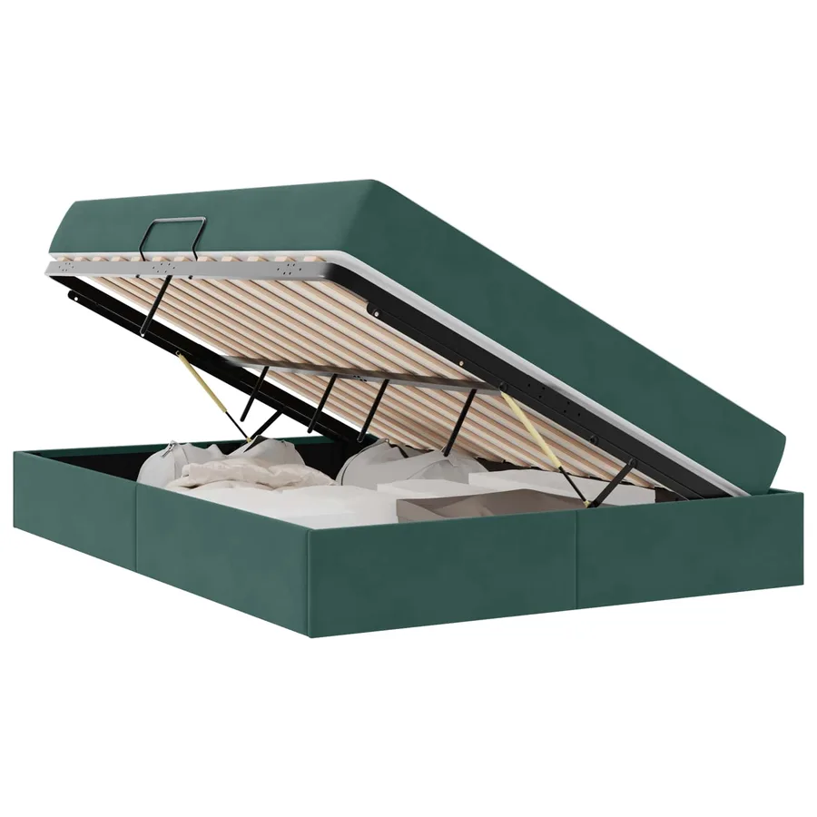 Lit avec rangement et matelas Vert foncé 140 x 190 cm Velours - 2