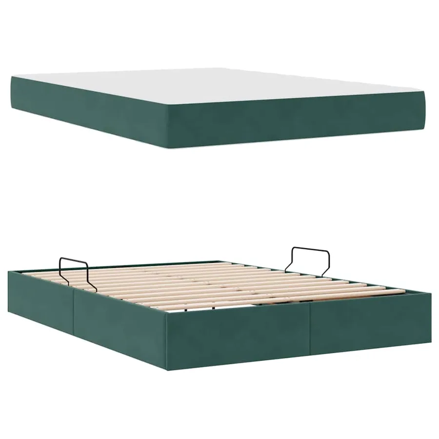 Lit avec rangement et matelas Vert foncé 140 x 190 cm Velours - 7