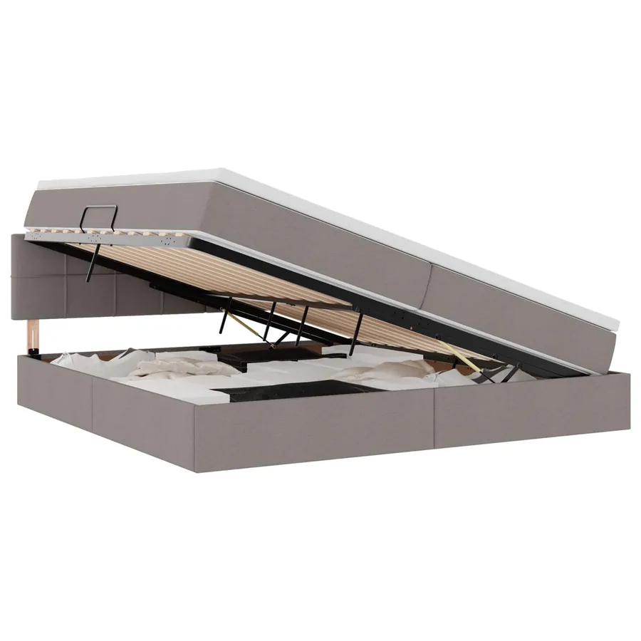 Lit avec rangement et matelas avec matelas Taupe 200 x 200 cm - 2
