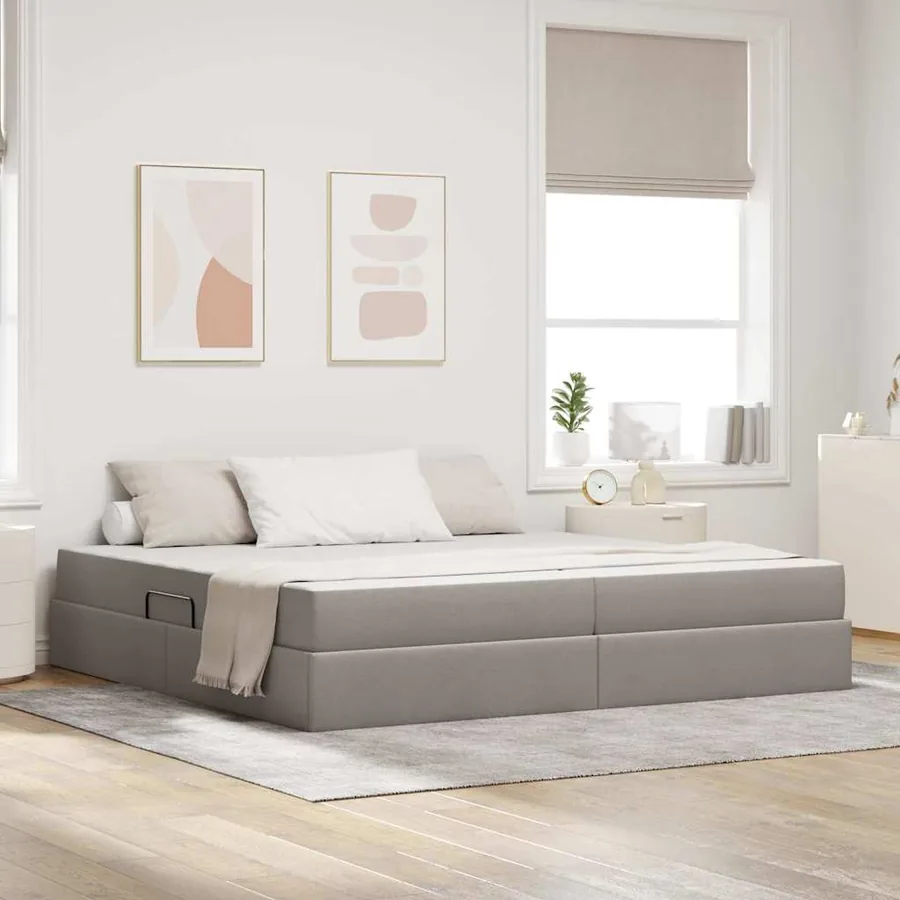 Lit avec rangement et matelas Taupe 200 x 200 cm Polyester