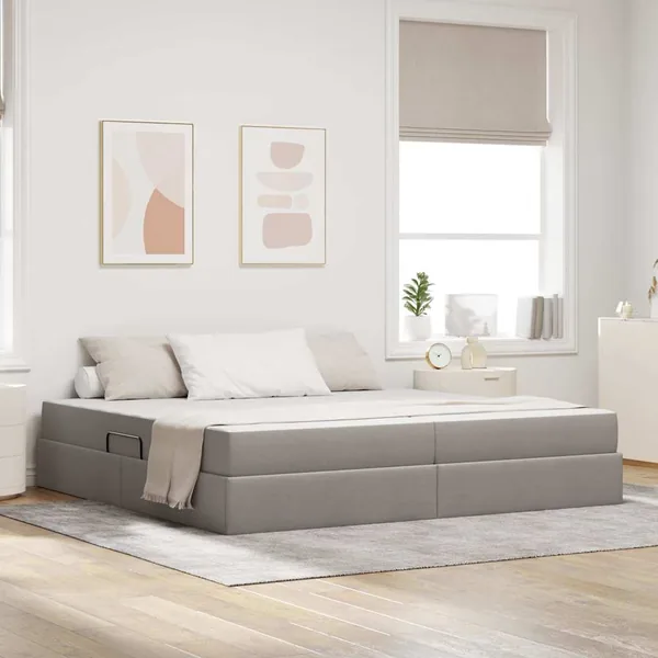 Lit avec rangement et matelas Taupe 200 x 200 cm Polyester
