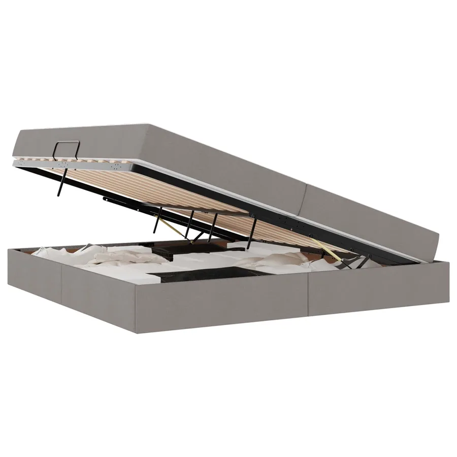 Lit avec rangement et matelas Taupe 200 x 200 cm Polyester - 2
