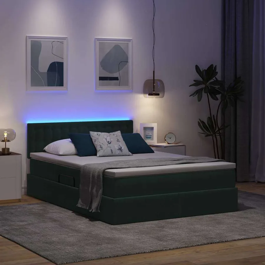 Lit de rangement LED avec matelas Vert foncé 140 x 190 cm - 5