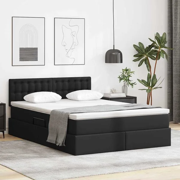 Lit avec rangement et matelas Noir 140 x 190 cm Simili cuir