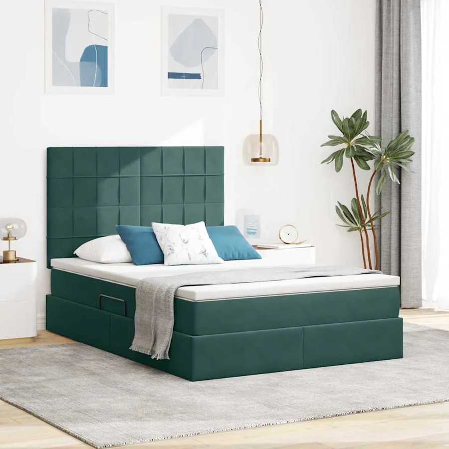 Lit de rangement LED avec matelas Vert foncé 140 x 190 cm