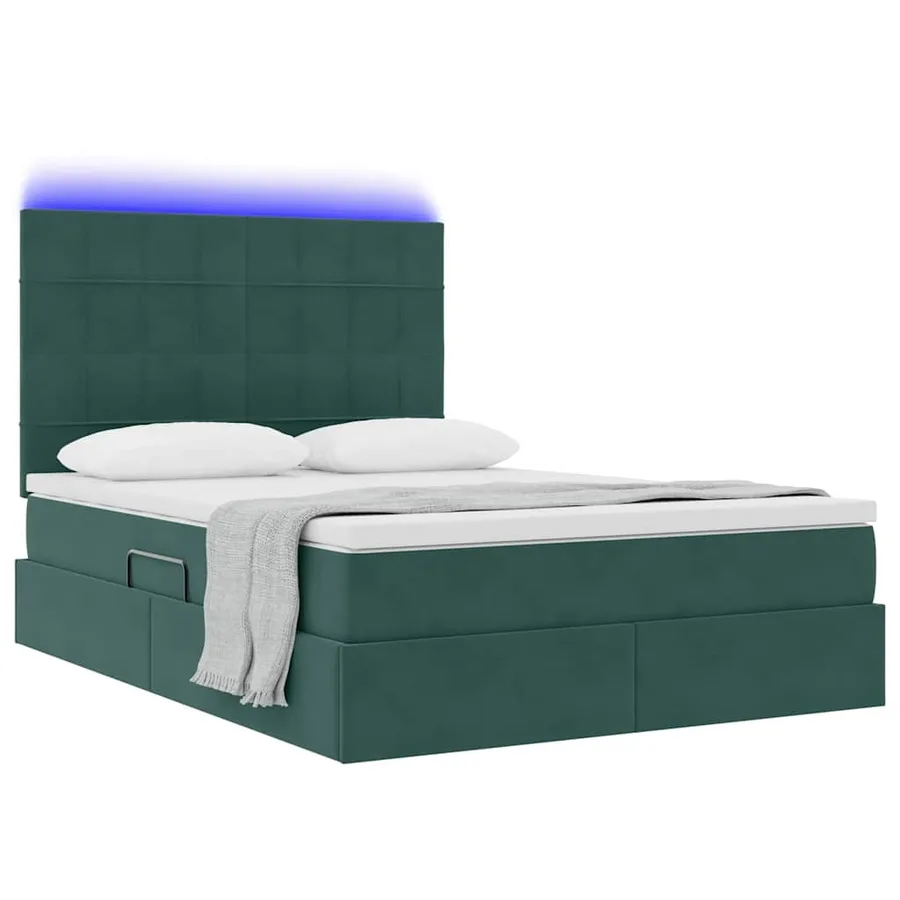 Lit de rangement LED avec matelas Vert foncé 140 x 190 cm - 3