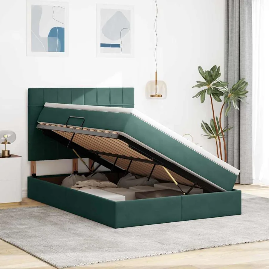Lit de rangement LED avec matelas Vert foncé 140 x 190 cm - 4