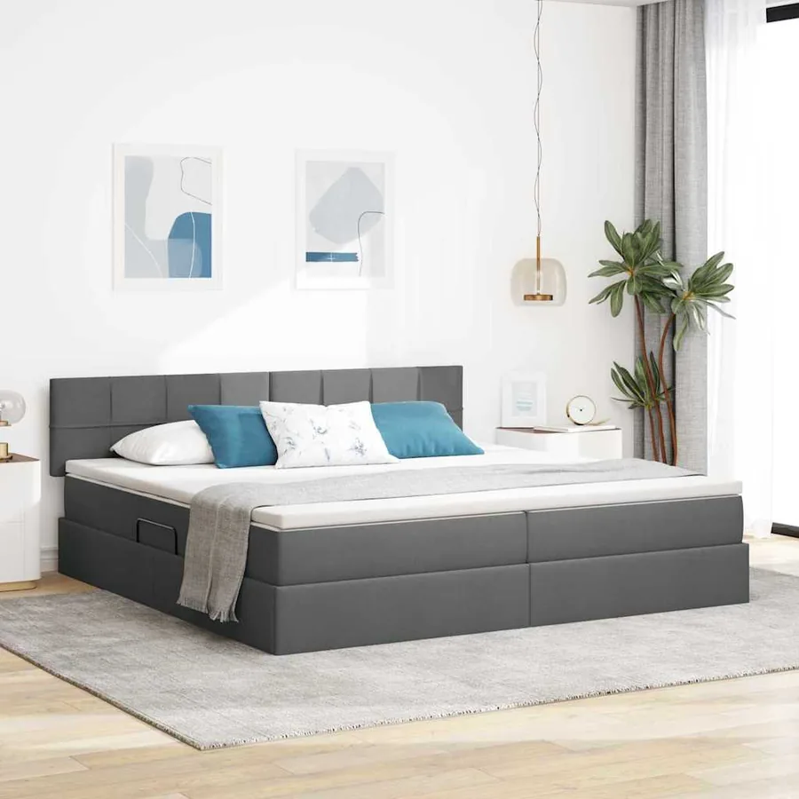 Lit avec rangement et matelas Gris foncé 200 x 200 cm