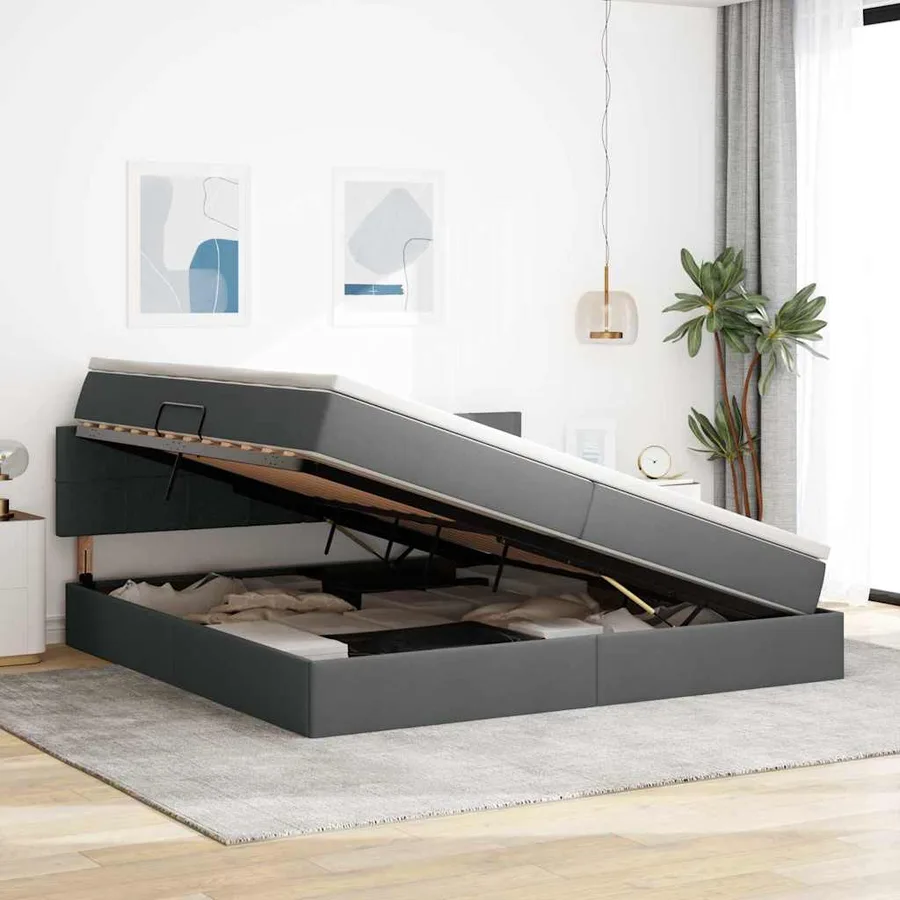 Lit avec rangement et matelas Gris foncé 200 x 200 cm - 4