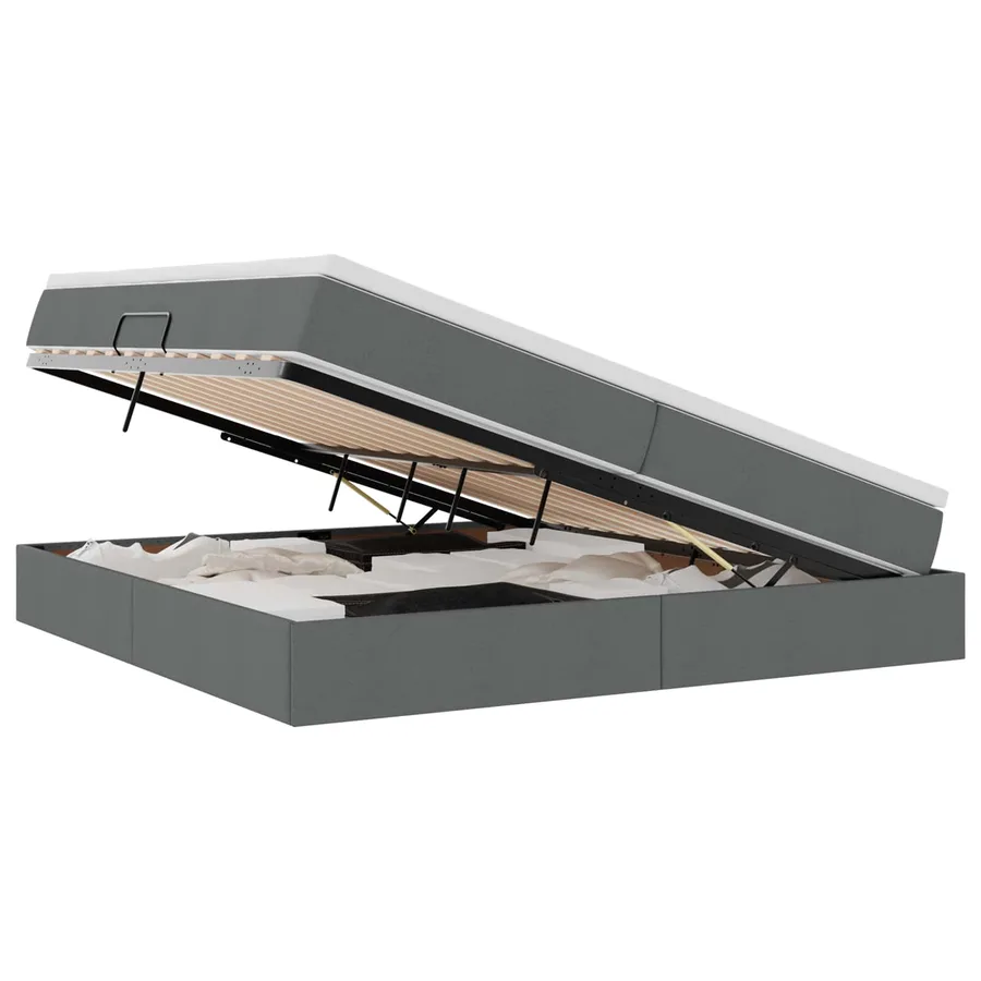 Lit avec rangement et matelas Gris foncé 200 x 200 cm Polyester - 2