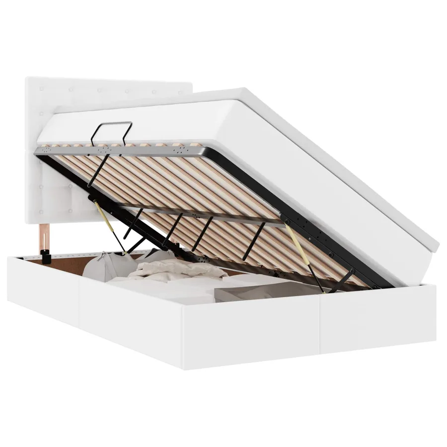 Lit avec rangement et LED Blanc pur 120 x 200 cm Simili cuir - 2