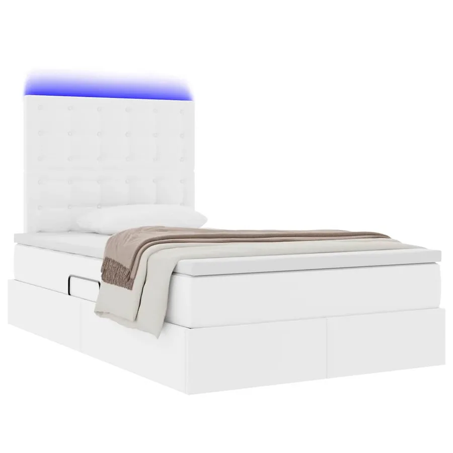 Lit avec rangement et LED Blanc pur 120 x 200 cm Simili cuir - 3