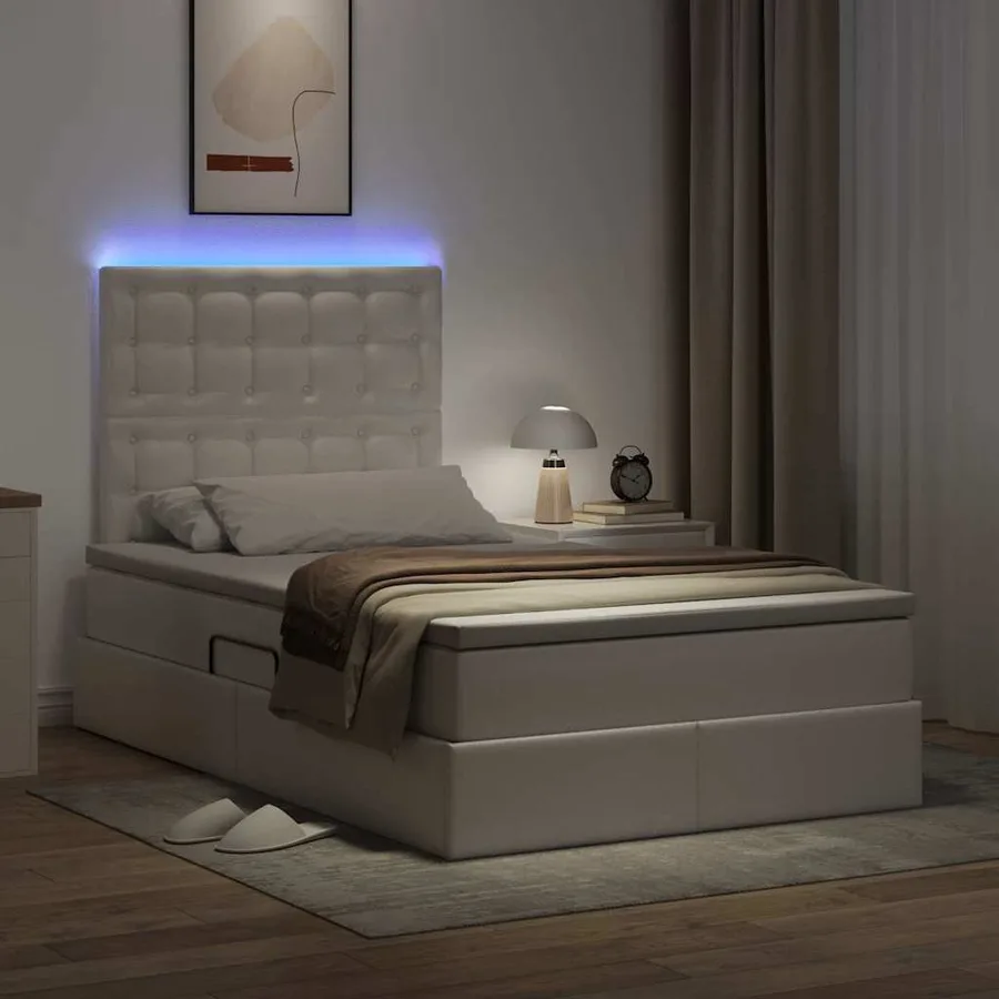 Lit avec rangement et LED Blanc pur 120 x 200 cm Simili cuir - 5