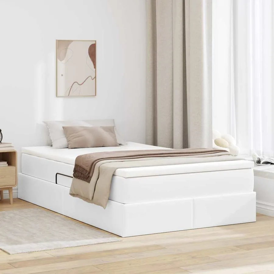 Lit avec rangement et matelas Blanc 120 x 200 cm Simili cuir