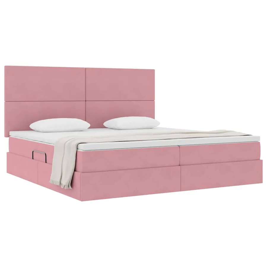 Lit avec rangement et matelas Rose 200 x 200 cm Velours - 3