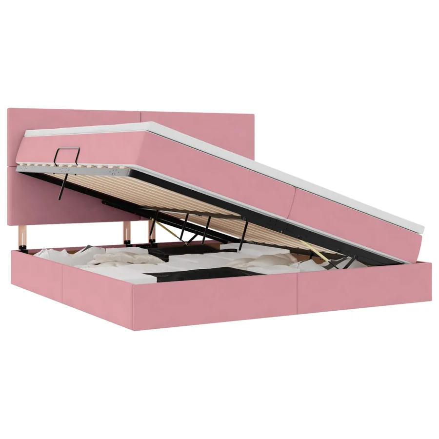 Lit de rangement LED avec matelas Rose 200 x 200 cm Velours - 2