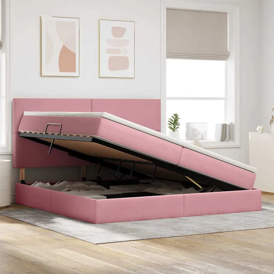 Lit de rangement LED avec matelas Rose 200 x 200 cm Velours - 4