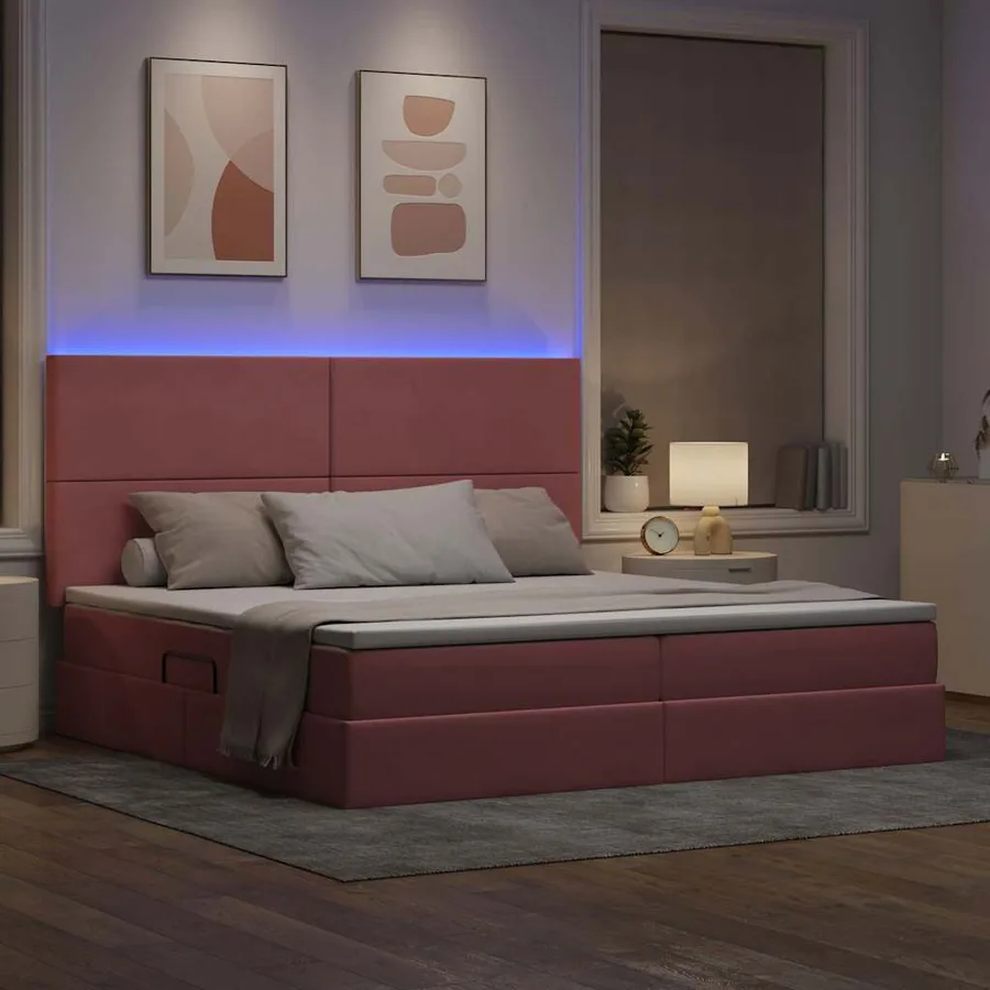 Lit de rangement LED avec matelas Rose 200 x 200 cm Velours - 5