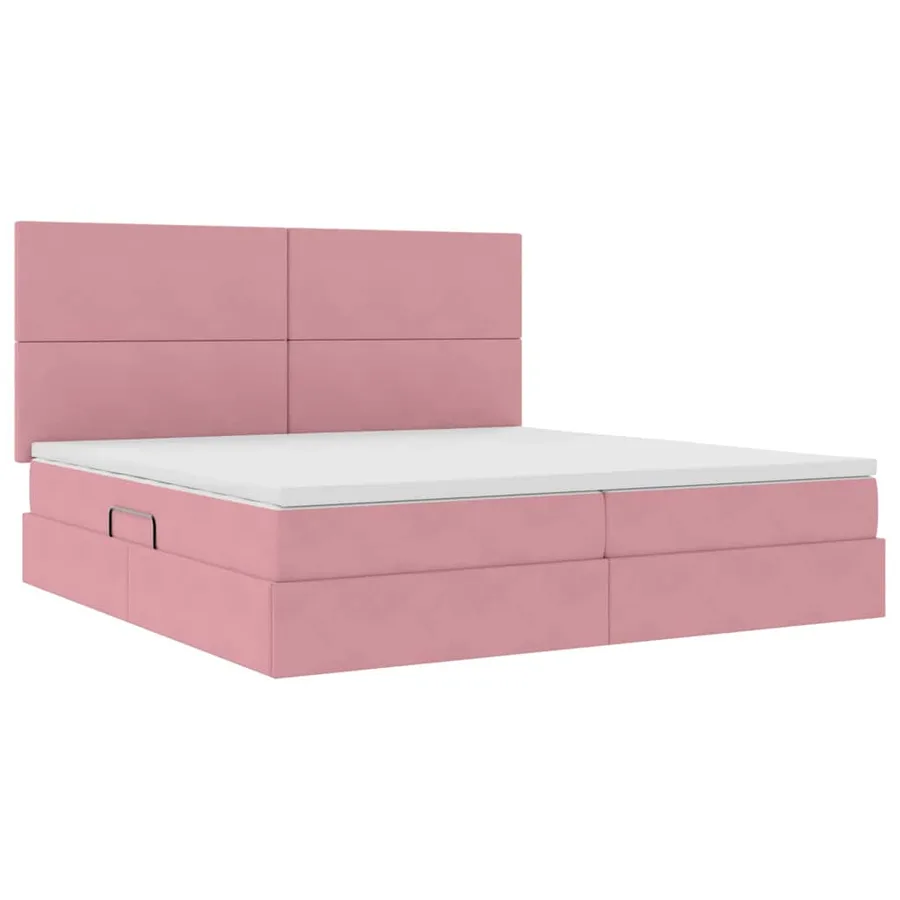 Lit de rangement LED avec matelas Rose 200 x 200 cm Velours - 6