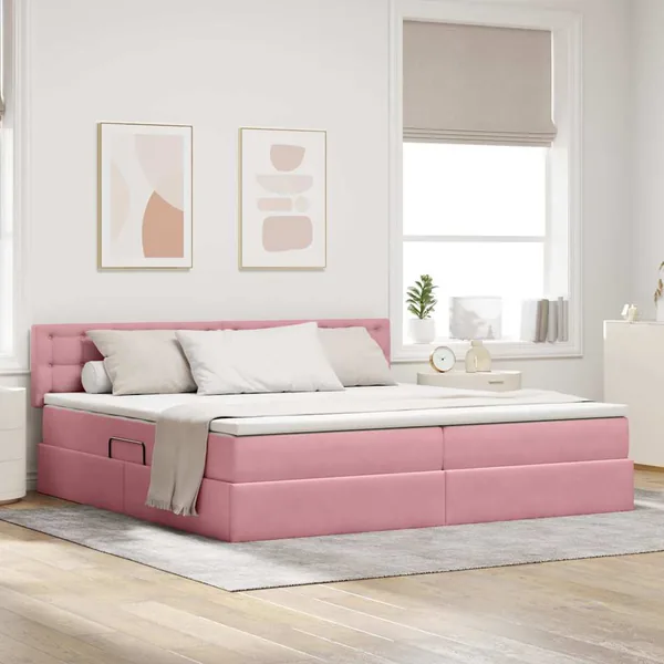 Lit de Rangement avec matelas Rose 200 x 200 cm Velours