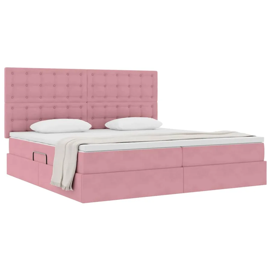 Lit avec rangement et matelas Rose 200 x 200 cm Velours - 3
