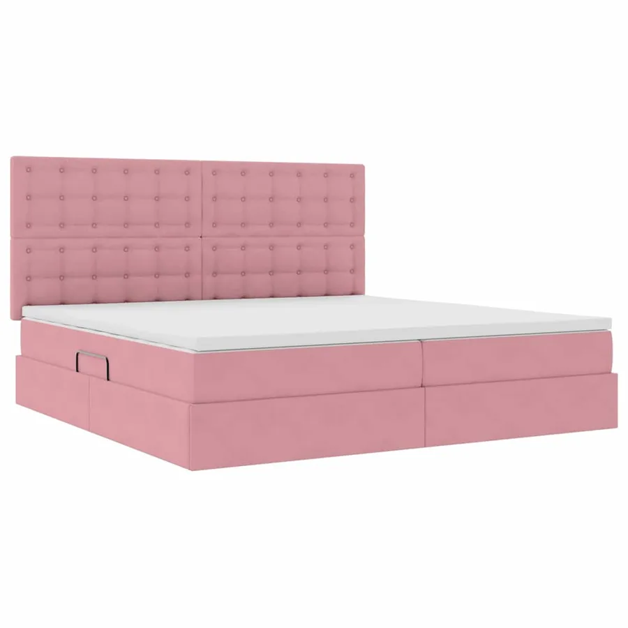 Lit avec rangement et matelas Rose 200 x 200 cm Velours - 5
