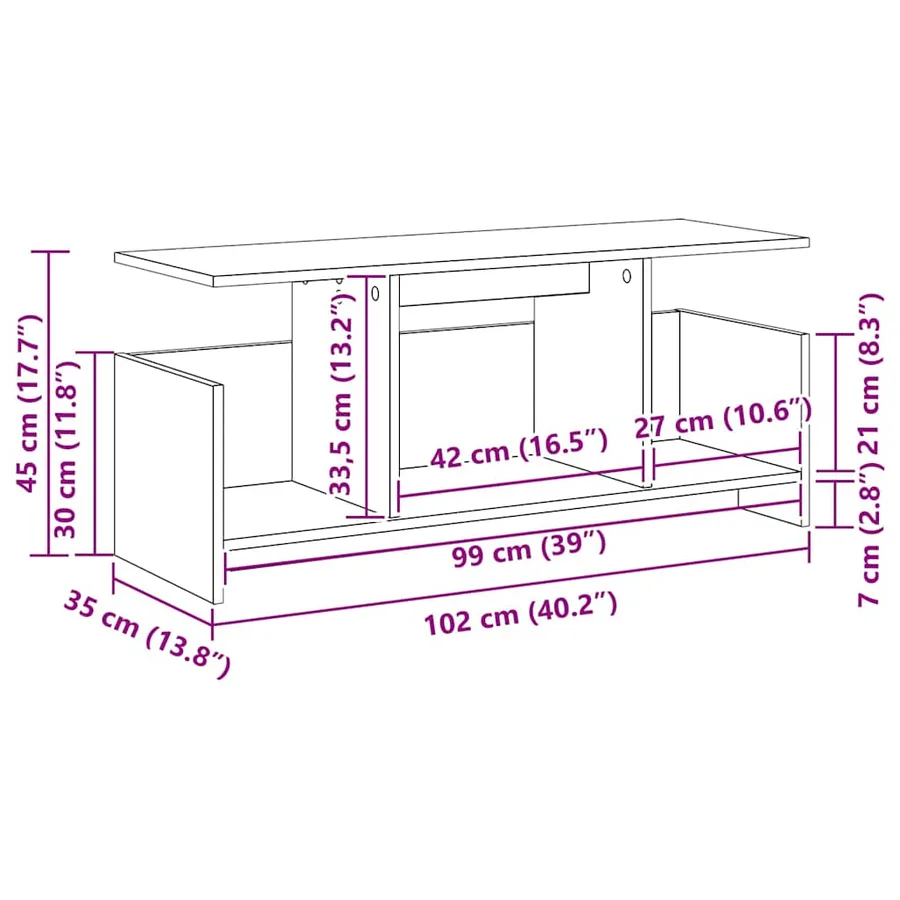 Meuble TV Blanc 102 x 35 x 45 cm Bois d'ingénierie - 11