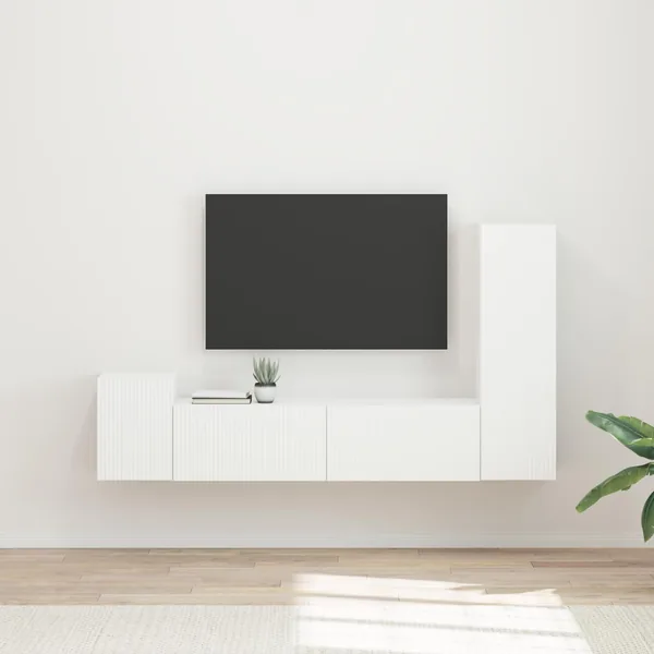 Ensemble meuble TV Montage mural 4 pcs Blanc Bois d'ingénierie
