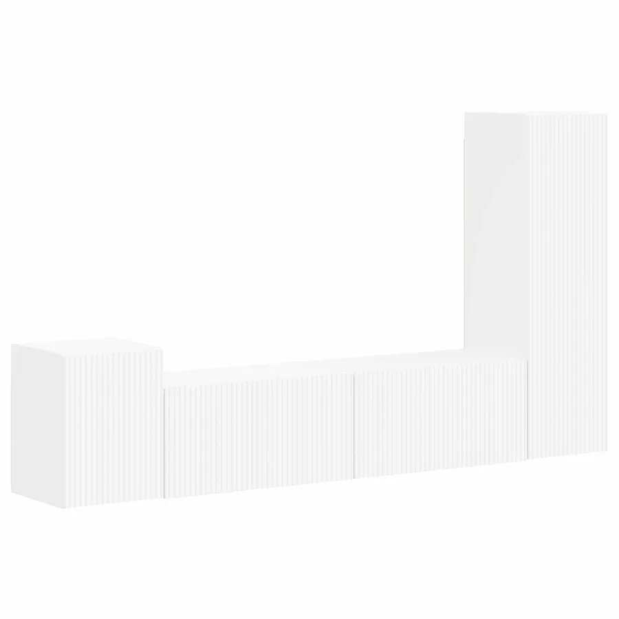 Ensemble meuble TV Montage mural 4 pcs Blanc Bois d'ingénierie - 2