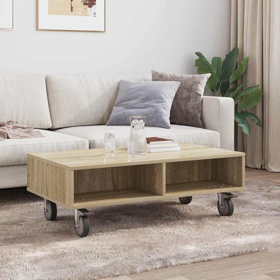 Table d'appoint avec roues Chêne Sonoma 90 x 50 x 30 cm - 4