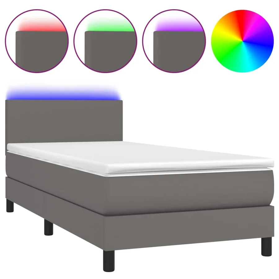 Sommier à lattes de lit et matelas et LED Gris 100x200 cm - 2
