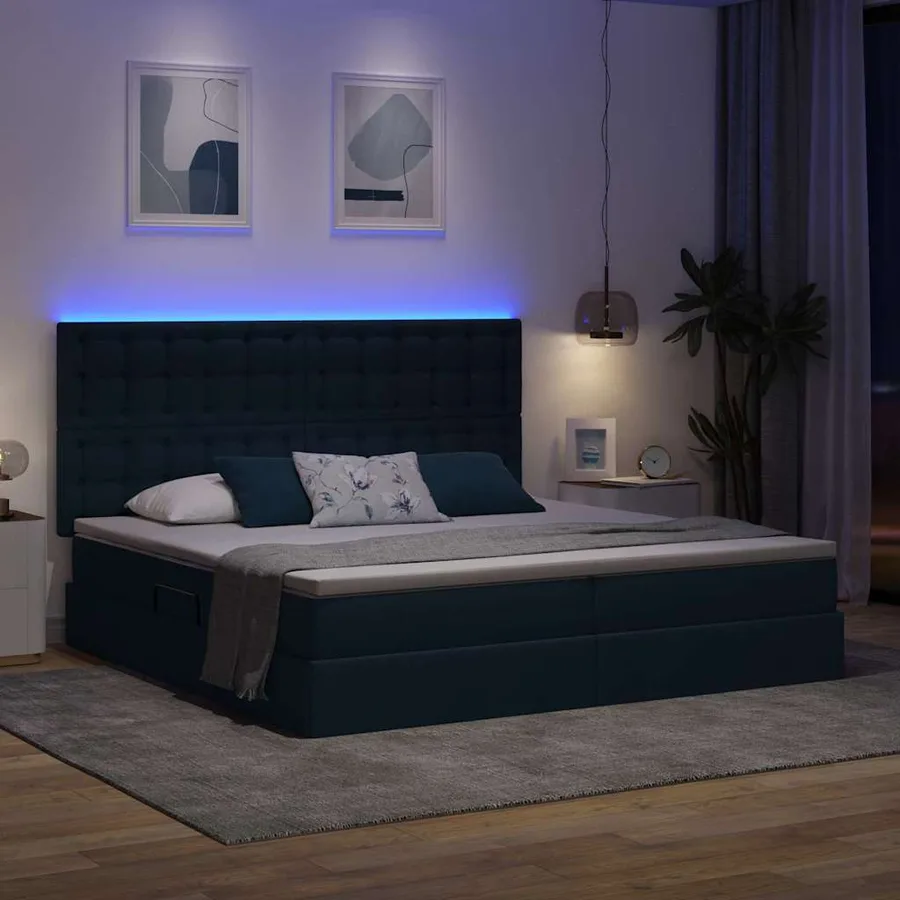 Lit de rangement LED avec matelas Bleu 200 x 200 cm Tissu - 3