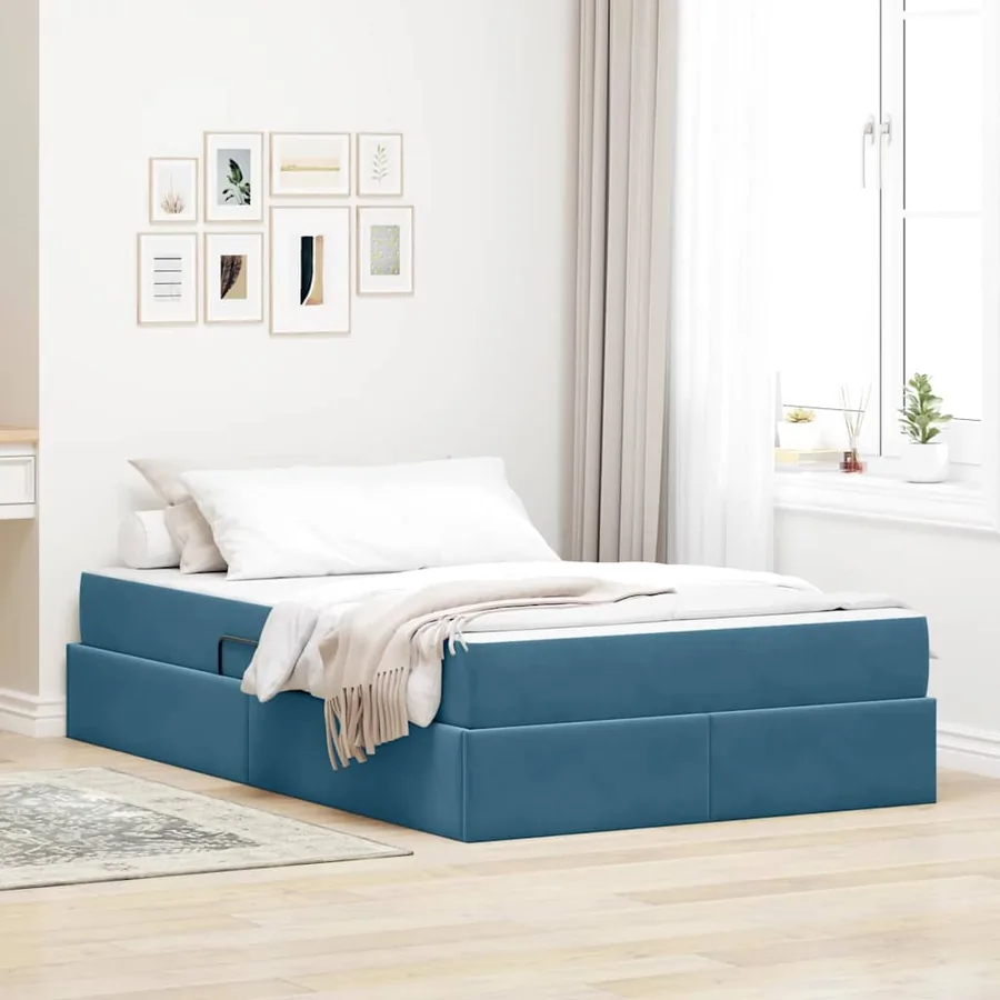 Lit avec rangement et matelas Bleu foncé 120 x 200 cm Velours
