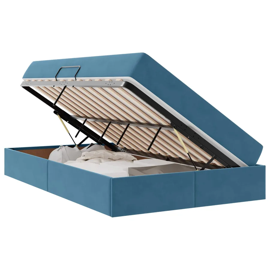 Lit avec rangement et matelas Bleu foncé 120 x 200 cm Velours - 2
