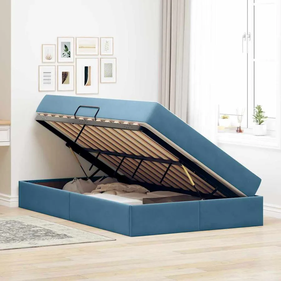 Lit avec rangement et matelas Bleu foncé 120 x 200 cm Velours - 4