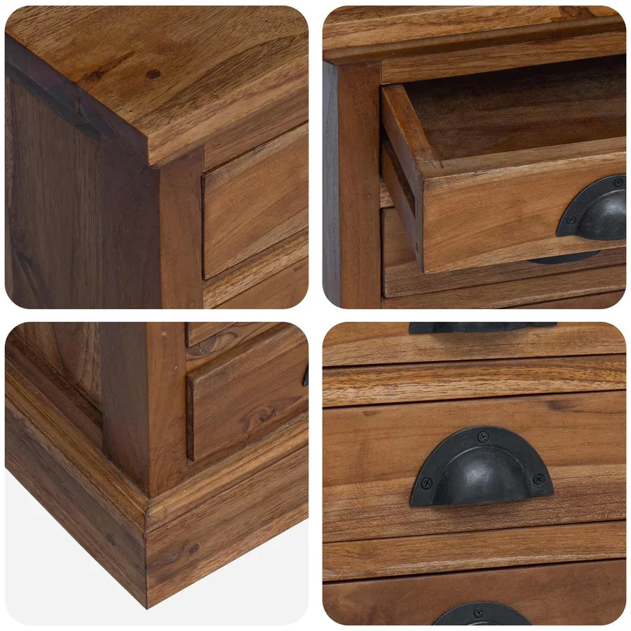 Commode avec tiroir Naturel 35 x 30 x 60 cm Bois de teck massif - 9