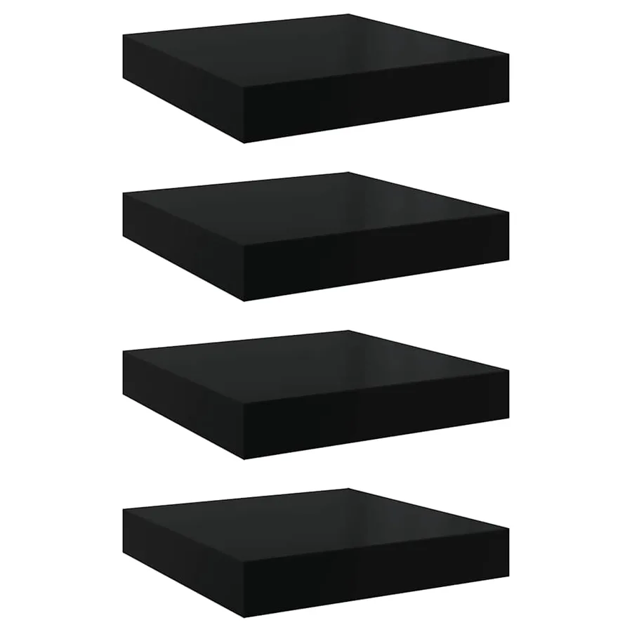 Étagère murale flottante 4 pcs Noir brillant 23x23,5x3,8 cm MDF - 2