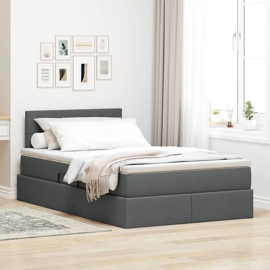 Lit avec rangement et matelas Gris foncé 120 x 190 cm