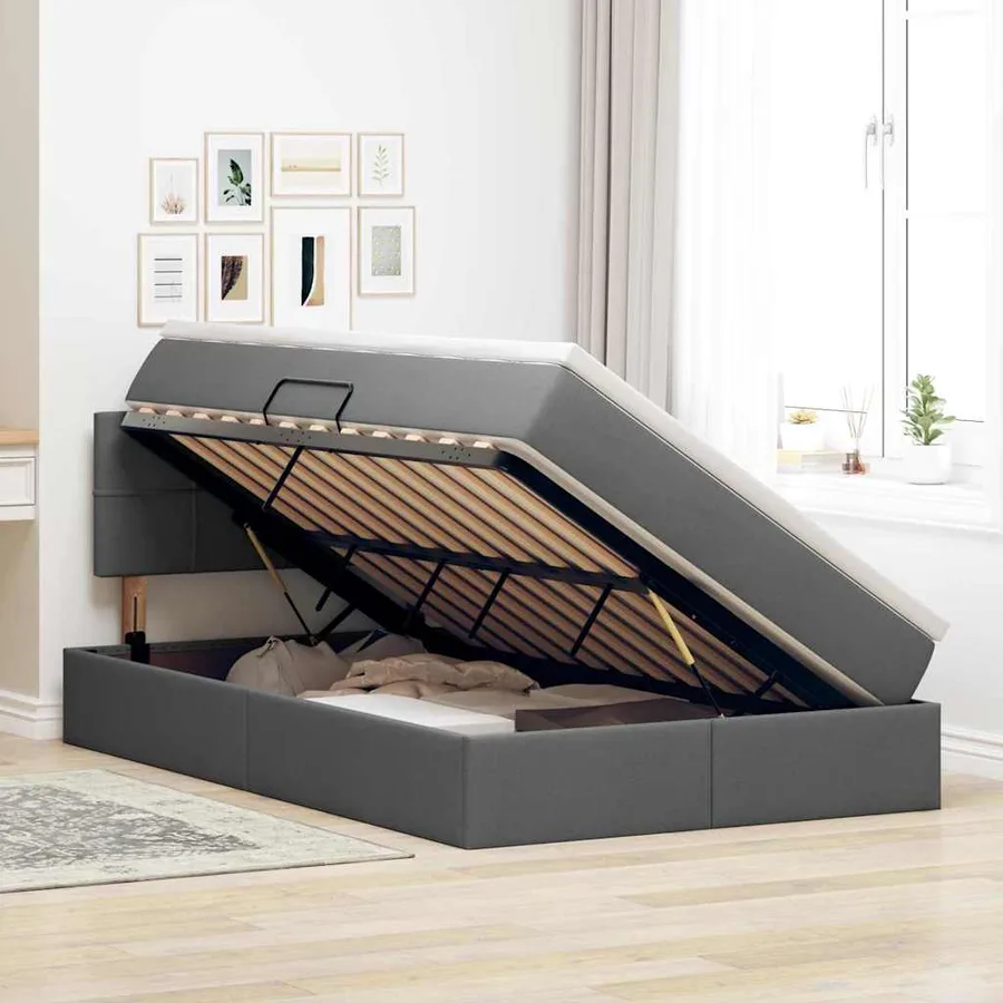 Lit avec rangement et matelas Gris foncé 120 x 190 cm - 4