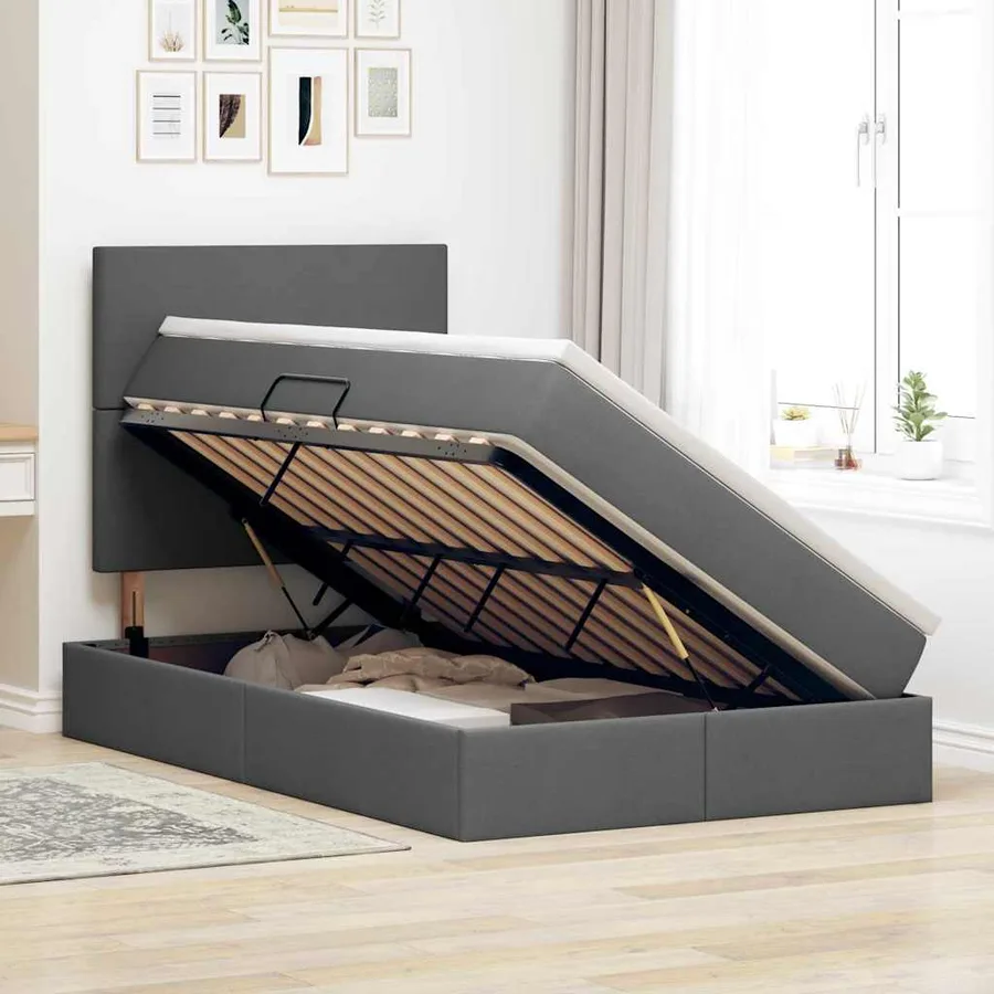 Lit de rangement LED avec matelas Gris foncé 120 x 190 cm Tissu - 4