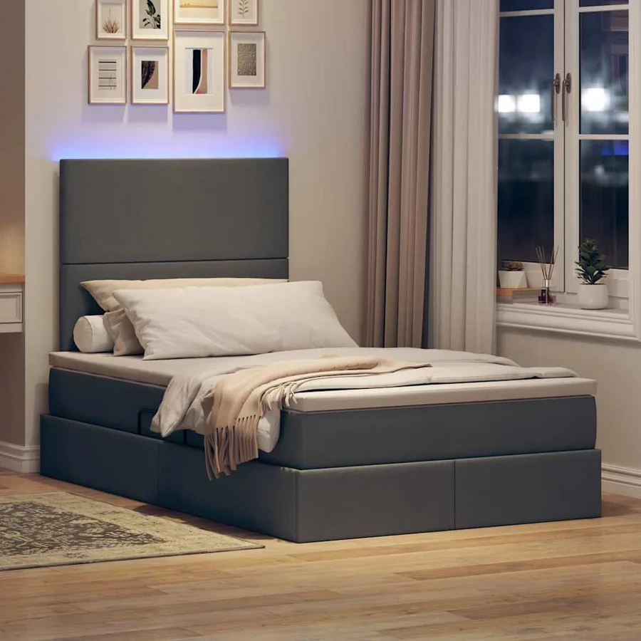 Lit de rangement LED avec matelas Gris foncé 120 x 190 cm Tissu - 5