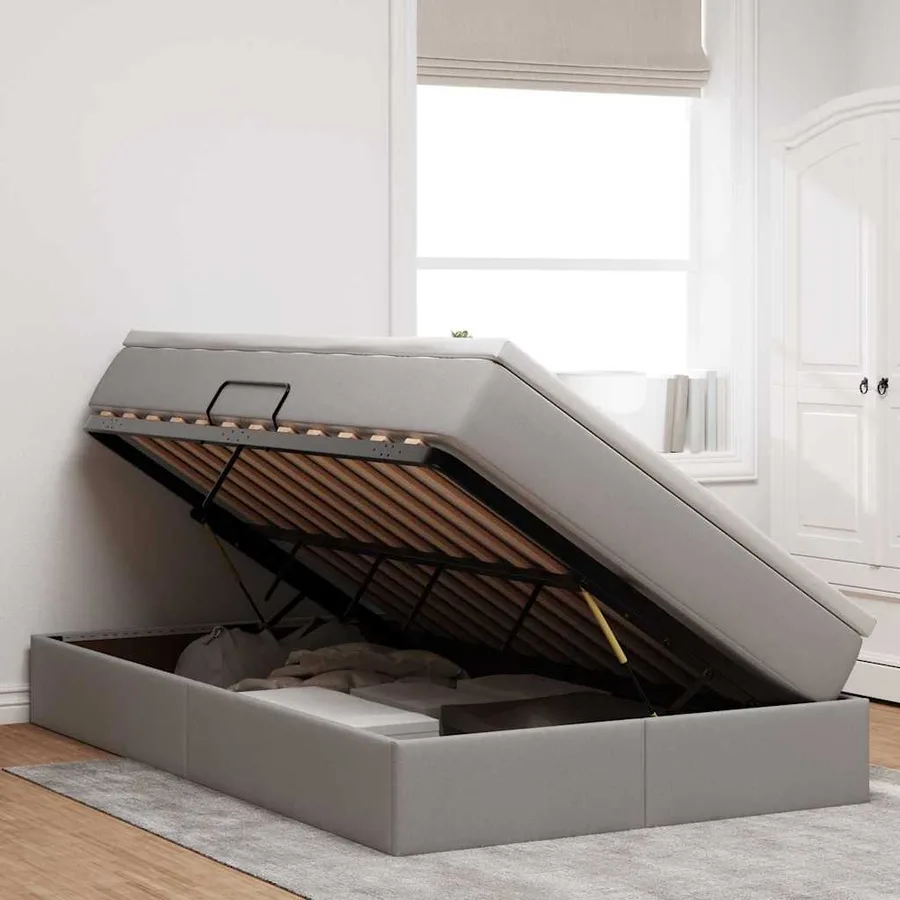 Lit avec rangement et matelas Taupe 120 x 200 cm Polyester - 4